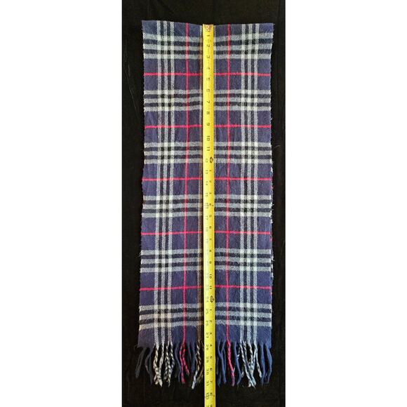 BURBERRYs of London 100% Lambswool Blue Scarf Shawl Nova Check Vintage - Picture 4 of 8